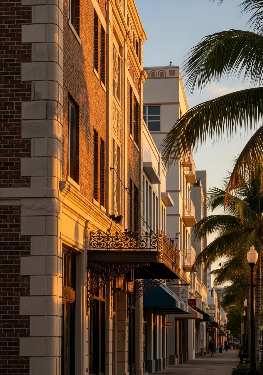 Fort Lauderdale downtown street with mixed-use buildings and urban landscape.